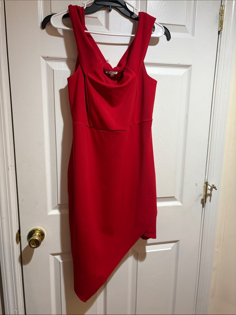 Red Asymmetric Cowl Neck Women's Dress